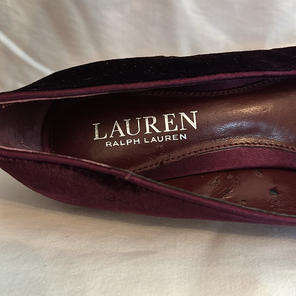 Lauren Ralph Lauren Abbot ll kitten velvet 6.5 pointed toe plum slip on heels - Picture 10 of 12